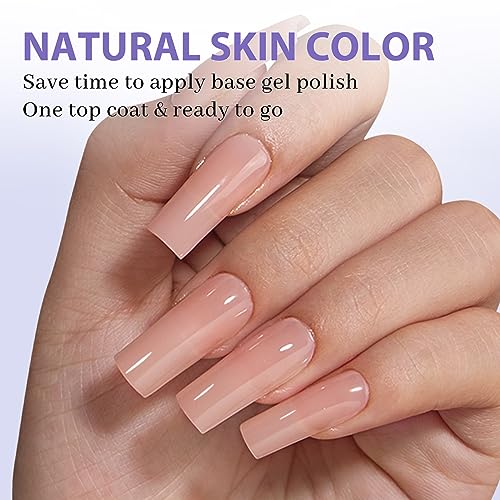 Long Square Gel Nail Tips - BTArtboxnails Nude Peach Soft Gel Nail Tips, 2 in 1 Neutral X-coat Tips Pre-applied Tip Primer, Stronger Adhesion Press On Fake Nails for Nail Extension