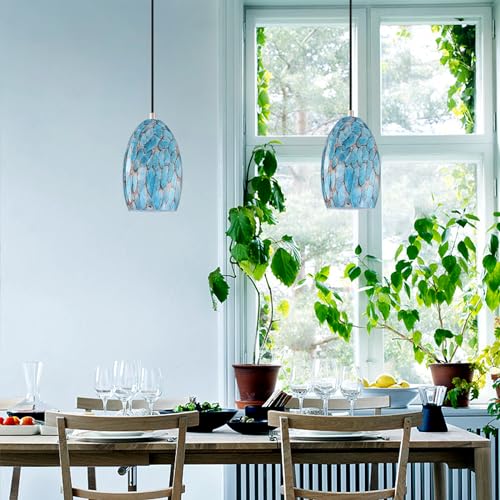 1 Light Hanging Indoor Kitchen Island Pendant Lights 5.3" Handmade Blue Speckled Glass Pendant Ceiling Light Fixtures Brushed Nickel Finish Modern Farmhouse Dinning Over Sink