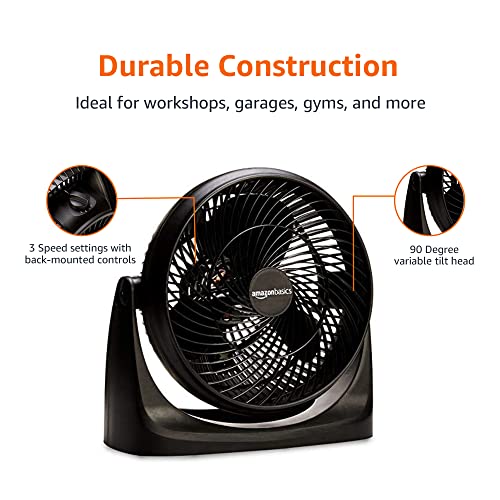 Amazon Basics 3 Speed Small Room Air Circulator Fan, 11-Inch, Blade, Black, 7.6"D x 14.8"W x 14.1"H