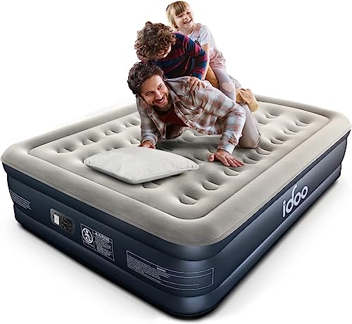 iDOO Luxury Air Mattress with Built in Pump, Queen Inflatable Mattress for Camping, Guests & Home, 18" Raised Comfort Blow up Mattress, Durable, Portable & Waterproof Air Bed, colchon inflable