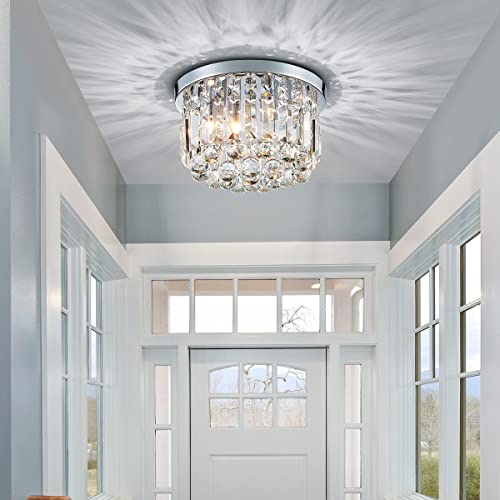 AGV LIGHTING 16061 Crystal Flush Mount Ceiling Light Fixture, 3-Lights, D12 x H10, Chrome Finish