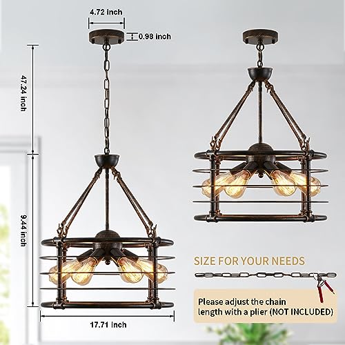 SGLfarmty Black Chandelier, 6-Light Modern Chandeliers for Dining Room Light Fixtures Hanging, Adjustable Lantern Hanging Lights, Industrial Metal Pendant Lighting for Kitchen Island, Living Room