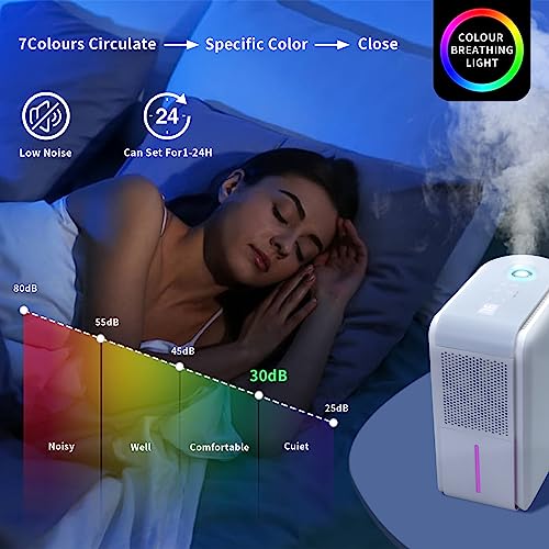 Hoomace 3 In 1 Small Humidifier Dehumidifier Combo With Air Filtration, Humidifiers Dehumidifier For Home Bedroom With Drain Hose Temperature Display,4 Modes,7 Color LED Lights,Timer Set