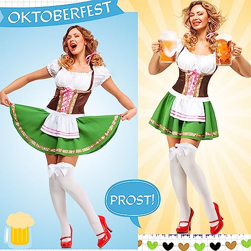 Newcotte 2 Pcs Oktoberfest Costumes Outfit for Beer Girl Women 1 German Bavarian Dirndl Velvet Lace up Dress 1 Bow High Socks (Medium)