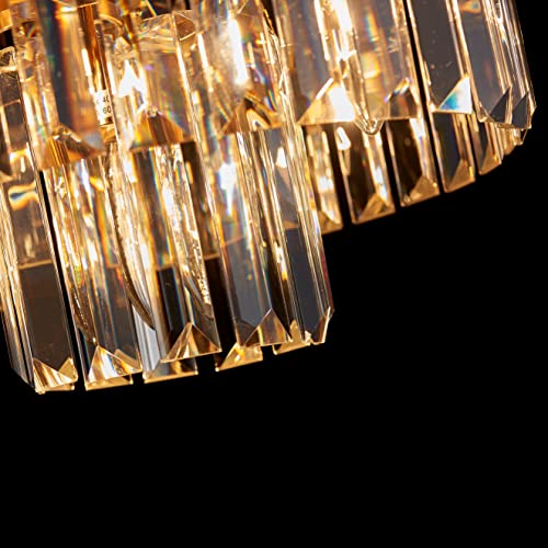 AGV LIGHTING CL006G Crystal Ceiling Light Fixture, Modern Semi Flush Ceiling Light, D12 x H8, E12 Base 3-Lights, Gold Finish