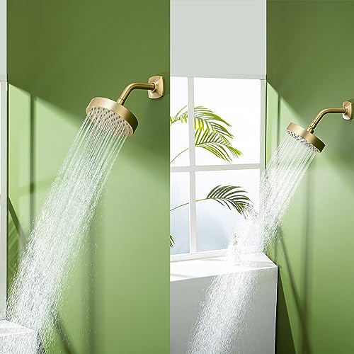 RANDOM 6 Inch Brushed Gold Shower Head High Pressure Magic Rain With 360 Adjustable Swivel Ball Joint with Filter, Solid Stainless Steel Showerhead, Luxury Modern Look.