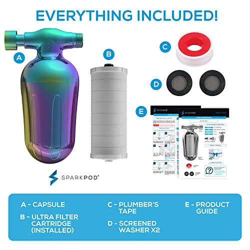 SparkPod Ultra Shower Filter- Shower Head Water Filter & Cartridge- 150 Stage Equivalent, Removes Up To 95% of Chlorine, Heavy Metals for Soft Hair and Skin (Radiant Rainbow)