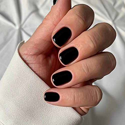 Square Press on Nails Short Fake Nails Nude Acrylic False Nails Extra Short Black Artificial Nails Glossy Solid Color Full Cover Glue on Nails Stick on Nails for Women Girls Manicure Art Decorations 24 Pcs