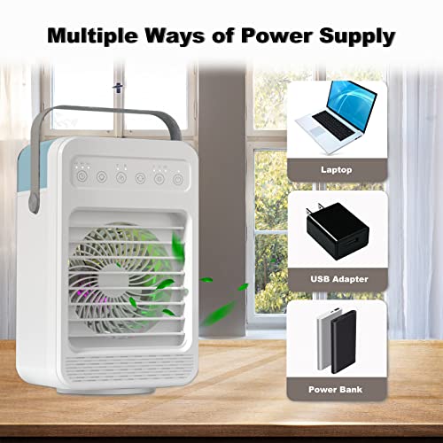 Portable Air Conditioners Cooler, 4IN1 Portable AC mini Fan, 120°Oscillating Evaporative Personal Air Cooler with 4 Speeds, LED Light,2 Humidify,2/4/6H Timer,Low Noise,Desktop Office, Home, Bedroom