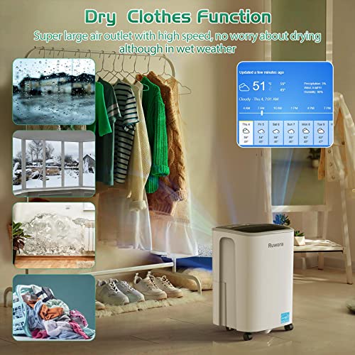 Dehumidifier 2500 Sq.Ft 30 Pint, Dehumidifiers with Drain Hose, 0.66 Gallon Water Tank, Energy Star Certified, RUWORA Dehumidifiers for Home Basement Bedroom Bathroom, Overflow Protection, 24H Timer