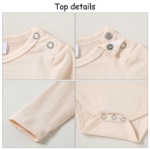 CARETOO Newborn Baby Boy Clothes,Infant Boy Romper Fall Winter Outfits Bodysuit 2Pcs Striped Long Sleeve Top Overalls 0-18M(Brown 6-12M)