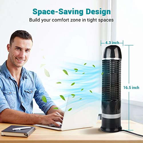 DR.PREPARE Oscillating Tower Fan, Desk Table Fan with 3 Speeds, Quiet Cooling, 60° Oscillation, 16 Inch Personal Small Bladeless for Bedroom Home Office Desktop