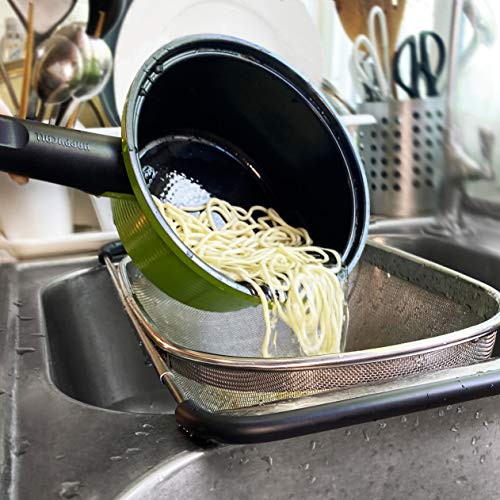 Makerstep Premium Quality Over the Sink Colander Strainer Basket Stainless Steel, For Kitchen Sink with Rubber Grip, Fine Mesh, Large Kitchen Gadgets Tools, Expandable Home Kitchen Essentials