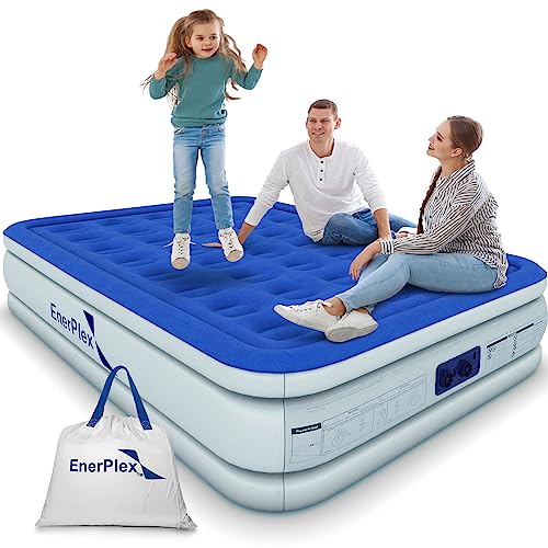 EnerPlex Queen Air Mattress with Built-in Pump - 16 Inch Double Height Inflatable Mattress for Camping, Home & Portable Travel - Durable Blow Up Bed with Dual Pump - Easy to Inflate/Quick Set Up﻿