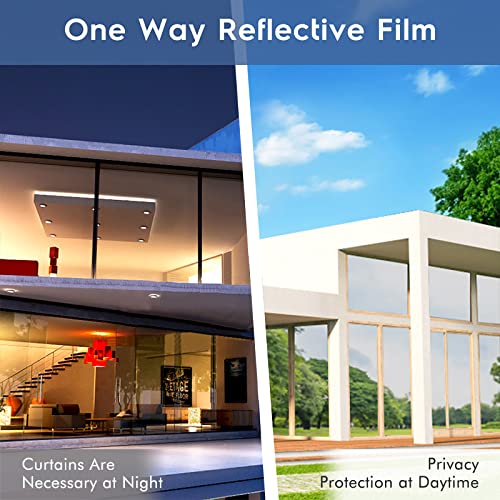 rabbitgoo One Way Window Film Daytime Privacy Mirror Window Tint for Home Office, Heat Control Sun Blocking Anti UV Reflective Tinting Film Glass Window & Door Covering, 17.5 Inch X 6.5 Feet, Silver