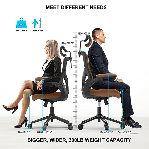 𝑯𝑶𝑴𝑬 𝑶𝑭𝑭𝑰𝑪𝑬 𝑪𝑯𝑨𝑰𝑹, Ergonomic Mesh Desk Chair, High Back Computer Chair- Adjustable Headrest with Flip-Up Arms, Lumbar Support, Swivel Executive Task Chair (Mummy Brown, Modern)