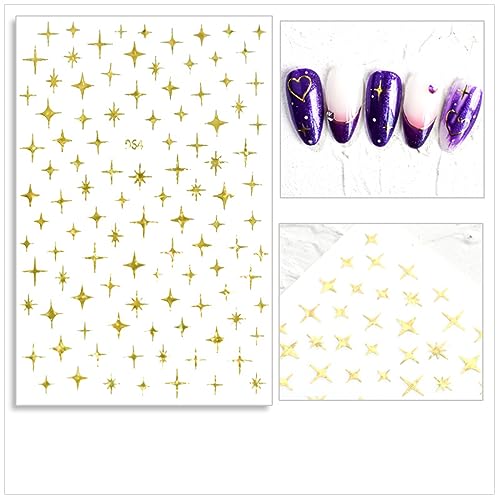 6 Sheets Silver Star Nail Art Stickers Decals 3D Stars Self-Adhesive Laser Gold Black White Nail Stickers with 4 Point Rose Gold Stars Nail Designs Nail Art Supplies for Women Girl Nail Decorations