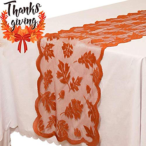 Fall Table Runner Decorations 13 x 72 Inch Maple Leaves Table Runner Fall Decor Harvest Lace Pumpkin Runner Brow Long Fall Table Line Fall Thanksgiving Autumn Dinner Home Decor (Brown)
