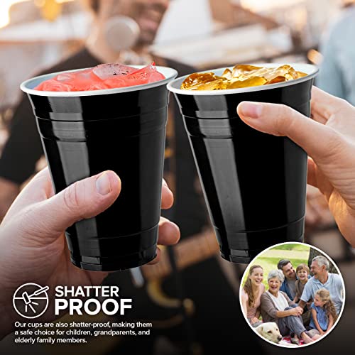 Stock Your Home Black Plastic Cups Disposable, 16oz (100 Count) Heavy-Duty, Large Party Cup Pack Bulk Pack for Drinking Punch, Soda, Wine, Beer, 4th of July, Halloween