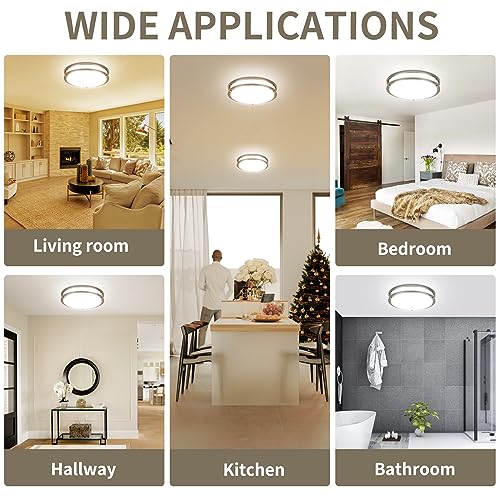 13Inch 36W Ceiling Light Fixtures 2 Packs, 5CCT LED Flush Mount Ceiling Mount Lights 2700K 3000K 4000K 5000K 6500K, Dimmable Close to Ceiling Lighting for Bathroom Kitchen Stairwell Bedroom, Nickel