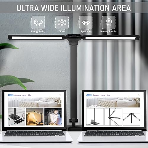 LED Desk Lamp Dimmable Table Lamp with USB Charging Port, 50 Lighting Modes, Adjustable Foldable Dual Swing Arm Architect Desk Lamp for Home Office, Eye-Caring Reading Lamp w/ Pen Holder 45min Timer