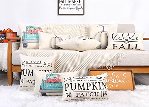 4TH Emotion Fall Decor Pillow Covers 18x18 Set of 4 White Pumpkin Farmhouse Decorations Throw Cushion Case for Fall Thanksgiving Home Decorative Pillows