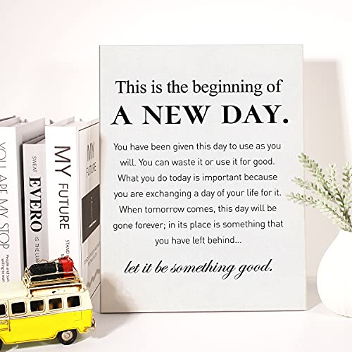 Canvas Wall Art Inspirational Motivational This is the Beginning of a New Day Quote Canvas Print Positive Life Canvas Painting Office Home Wall Decor Framed Gift 12x15 Inch
