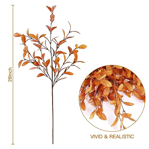 Sggvecsy 6 Pcs Artificial Fall Eucalyptus Stems Fall Eucalyptus Leaves Silk Autumn Leaf Branches Fall Decorations for Home Vase Thanksgiving Table Centerpieces Harvest Festival Decor (Orange)