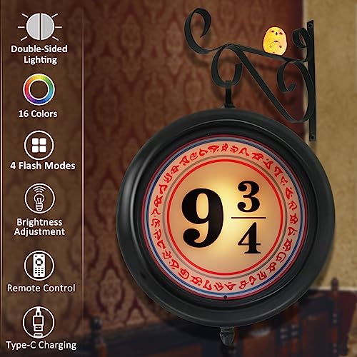 Platform 9 3/4 Night Light,Rechargeable Hanging Home Decorative Light with Glowing Owl Decor,Upgraded 16 Colors 9¾ Wall Lamp with Remote Control,Double-Sided Lighting,Magic Runes,Gift for Harry Fans