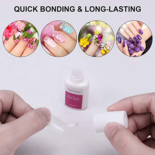 42ml Super Strong Nail Glue for Press On Nails, Acrylic Nails, Nail Tips - TIPHULAN Professional Brush On Nail Glue Easy Application, Durable & Long-Lasting Fake Nail Glue, 0.23 oz for Each Glue(6PCS)