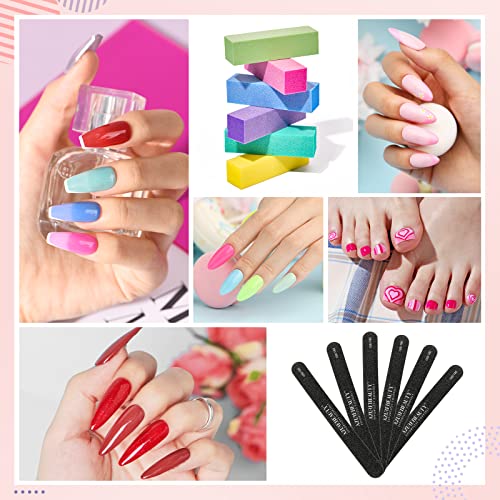 Nail Files and Buffers, AZUREBEAUTY 12Pcs Professional Manicure Tools Kit, 6 Pcs Double Sided 100/180 Grit Nail Files & 6Pcs Rectangular Nail Buffer Block