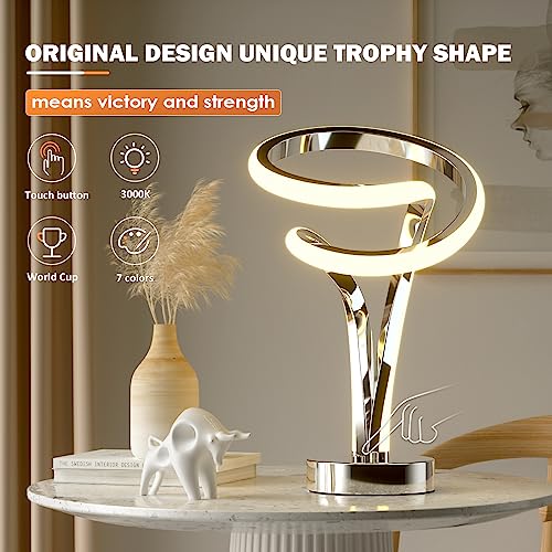 airnasa Modern Spiral RGB Table Lamp, Touch Dimmable LED Nightstand Lamp, 10 Light Modes Bedroom/Unique Lamps for Home Decor Living Room Bedroom Office, Cool Lamps for Ideal Gift, Silver