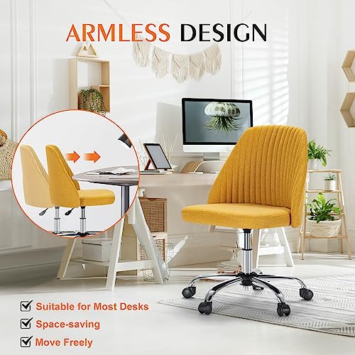 Armless Office Chair Cute Desk Chair, Modern Fabric Home Office Desk Chairs with Wheels Adjustable Swivel Task Computer Vanity Chair for Small Spaces