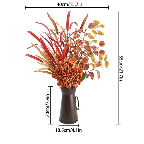 unlemoni Artificial Fall Flowers with Metal Pot, Orange Silk Fall Leaves Stems with Hydrangea & Eucalyptus for Autumn Thanksgiving Flowers Arrangement Wedding Table Centerpiece Fall Home Decorations