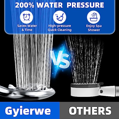 Gyierwe 5"Hand Shower Head, High-Pressure 10 Spray Settings, 59"Stainless Steel Shower Hose and 360° Adjustable Bracket, Quadruple Filtration Design to Improve Water Quality and Make Bathing Healthier