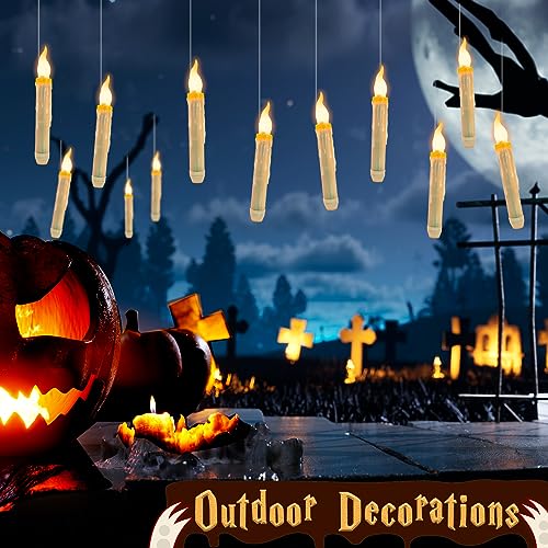 12pack Floating LED Candles with Remote Control, Indoor Halloween Decorations for Home, Battery Operated Window Tabler Candle Set for Parties, Birthdays, Weddings, and Church Supplies