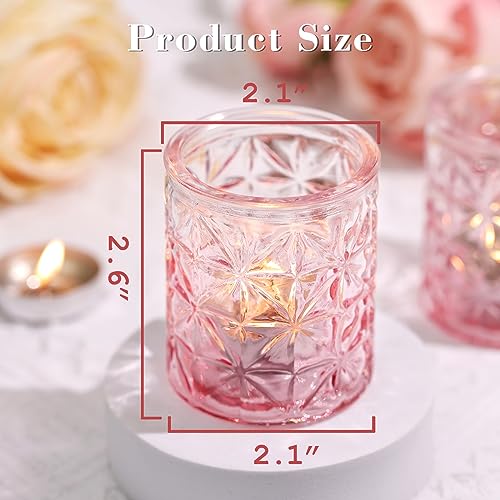 Sunnyfuture 12pcs Pink Votive Candle Holders, Tealight Candle Holders, Glass Candle Holders for Table Centerpiece, Wedding, Home Decoration, Birthday Party,Gifts