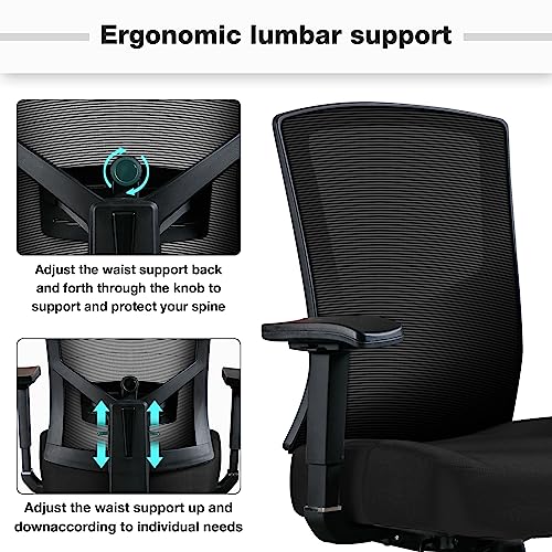 Blue Whale Big and Tall Office Chair 450lbs, Ergonomic High Back Computer Desk Chair for Heavy People with 2D Adjustable Waist Support and Heavy Duty Metal Base Mesh Chair
