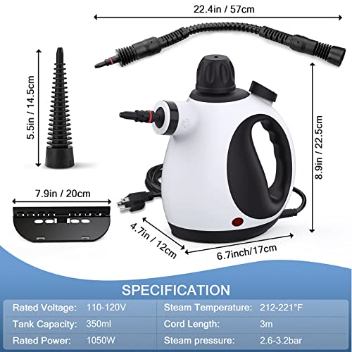 KOITAT Pressurized Steam Cleaner, Handheld Steamer for Cleaning, Multipurpose Portable Upholstery Steamer with Safety Lock and 10 Accessory Kit to Remove Grime, Grease, and More, Save Time and Effort