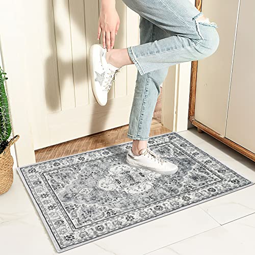 Area Rug 2X3 Door Mat Indoor Entrance Traditional Foldable Rug Soft Fuzzy Persain Pattern Rug Machine Washable Floor Carpet Non Slip Rug for Living Room Bedroom Bathroom Kitchen