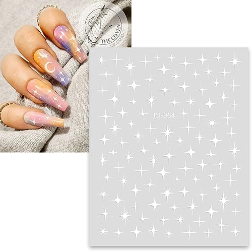 6 Sheets Silver Star Nail Art Stickers Decals 3D Stars Self-Adhesive Laser Gold Black White Nail Stickers with 4 Point Rose Gold Stars Nail Designs Nail Art Supplies for Women Girl Nail Decorations