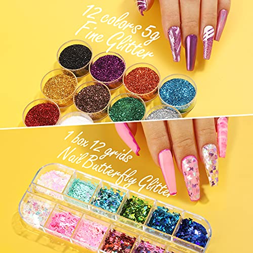 FANDAMEI Nail Art Kit, Nail Design Tools Kit with Nail Art Brushes, Nail Dotting Tools,Fine Glitter,Nail Butterfly, Nail Heart Glitter Sequins, Nail Foil Flakes, Nail Art Rhinestones, Nail Dust Brush