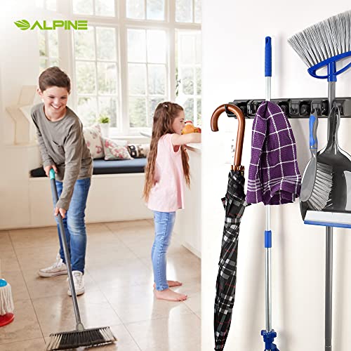 Alpine Mop And Broom Holder Wall Mount – Durable Holders For Garden Tools Broom Rake Gripper With 5 Slots & 6 Hooks - A Home Organization Must Haves