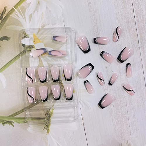 24 Pcs Medium French Press on Nails Square Shaped (3)