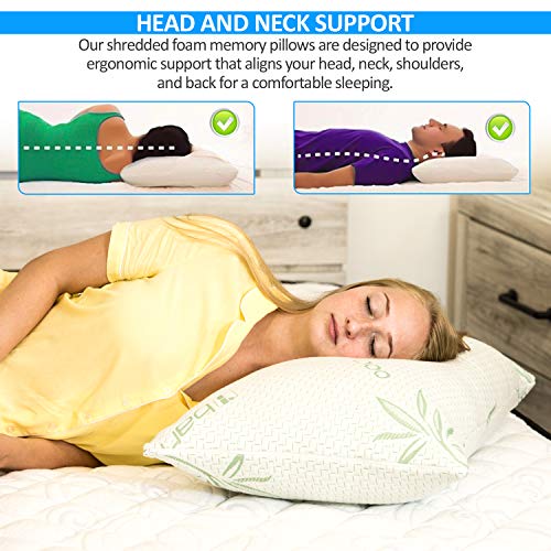 Elif Home Goods 2 Pack King Size Bamboo Pillow, Memory Foam Pillows for Sleeping, Adjustable Bamboo Pillow Set for Back, Stomach, Side Sleeper - Washable and Removable Case, King (Pack of 2)