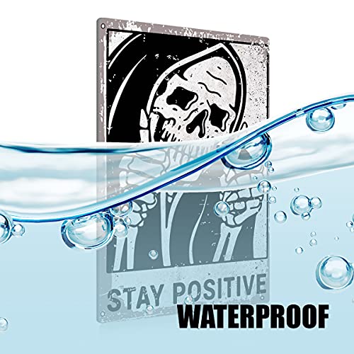 Vintage Stay Positive Skull Sign Metal Tin Sign Wall Décor Funny - Retro Sign for Home Living Room Bedroom Decor Gifts - 8x12 Inch