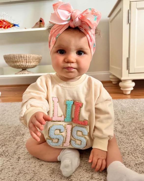 Twopumpkin Newborn Baby Toddler Girl Sweatshirt/Romper Onesie Little Big Sister Matching Outfit Fall Winter Clothes (Lil Sis Romper, 0-3 Months)