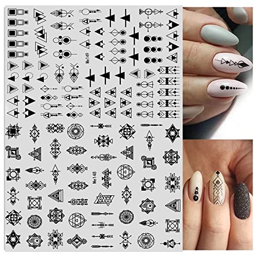 12 Sheets Geometric Nail Art Stickers Decals Self-Adhesive Pegatinas Uñas Black White Mysterious Triangle Nail Supplies Nail Art Design Decoration Accessories