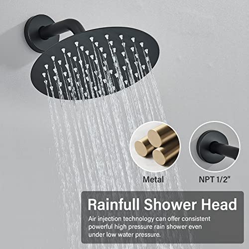 Suguword High Pressure Shower Head, 8 Inch Stainless Steel Rain Showerhead, High Flow Ultra-Thin Design Pressure Boosting Rainfall Shower Head(Matte Black)…