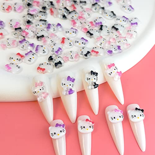 80 PCS Kawaii Nail Art Charms 3D Cute Cat Resin Jelly Gummy Sweet Candy Slime Making Ornament Nail Decoration Accessories for DIY